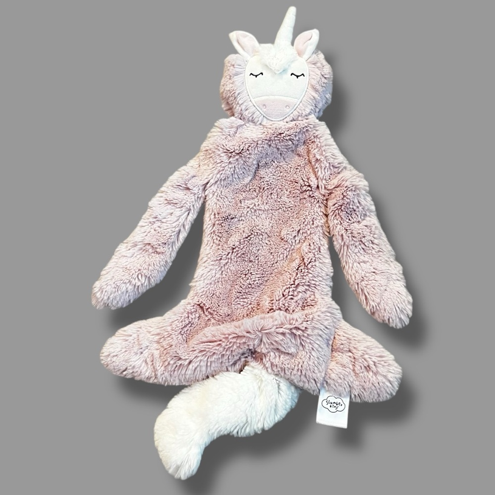 Slumberkins 15" Unicorn Snuggler Lovey Comfort Blanket Soft Fur Mauve Pink Clean